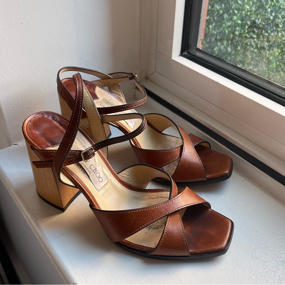 Jimmy Choo tan strappy heels size 40.5